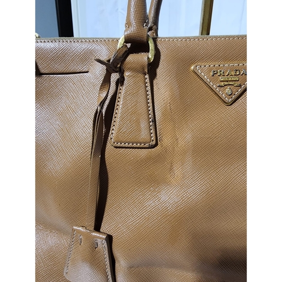 Prada Vitello Shine Leather Galleria Double Zip Large Tote Bag Brown - Picture 11 of 15